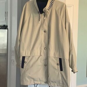 Beige/Navy reversible Hooded Jacket with Striped Collar by Current Seen